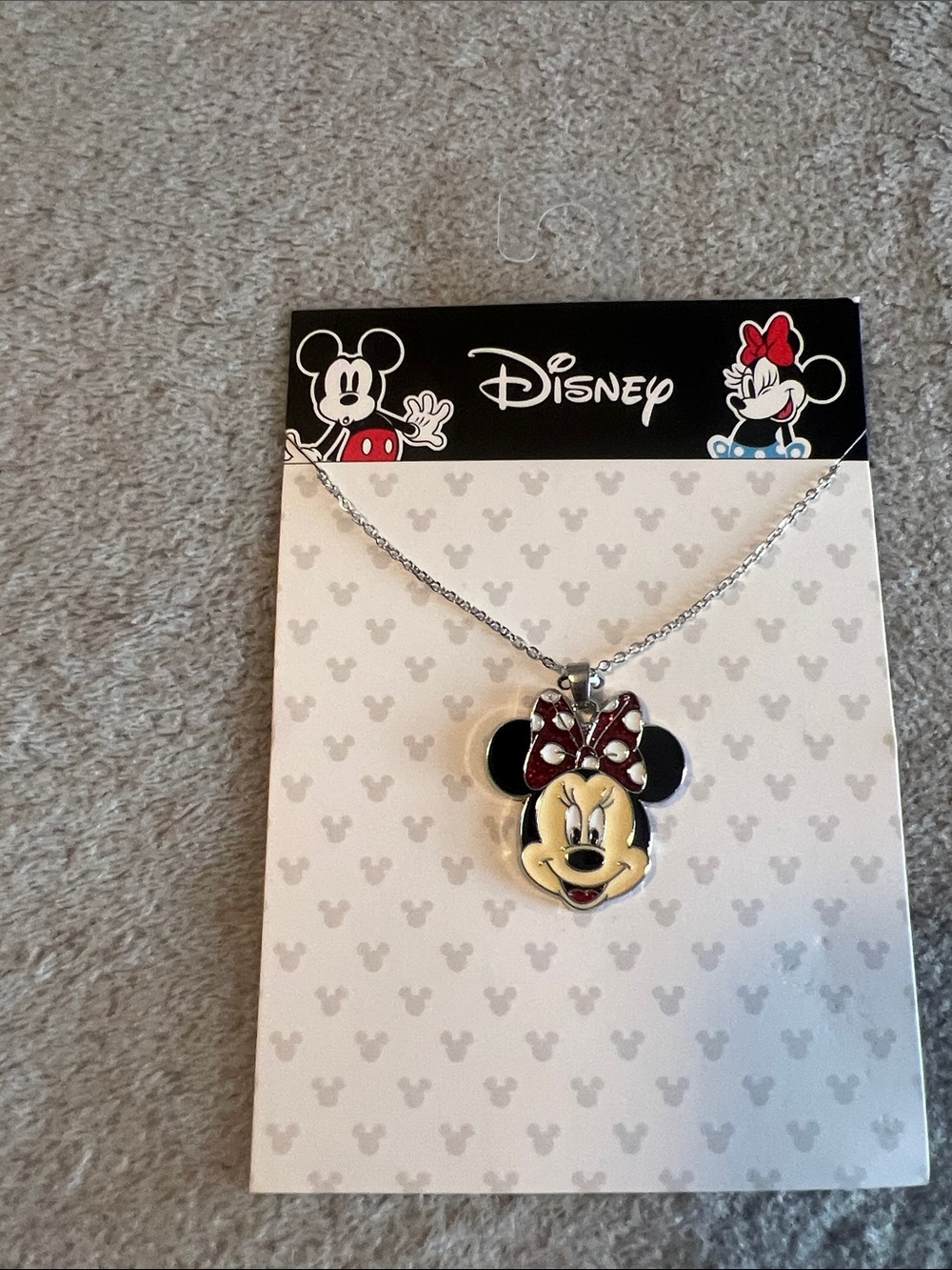 Disney Girls Minnie Mouse Pendant Necklace with Red Bow